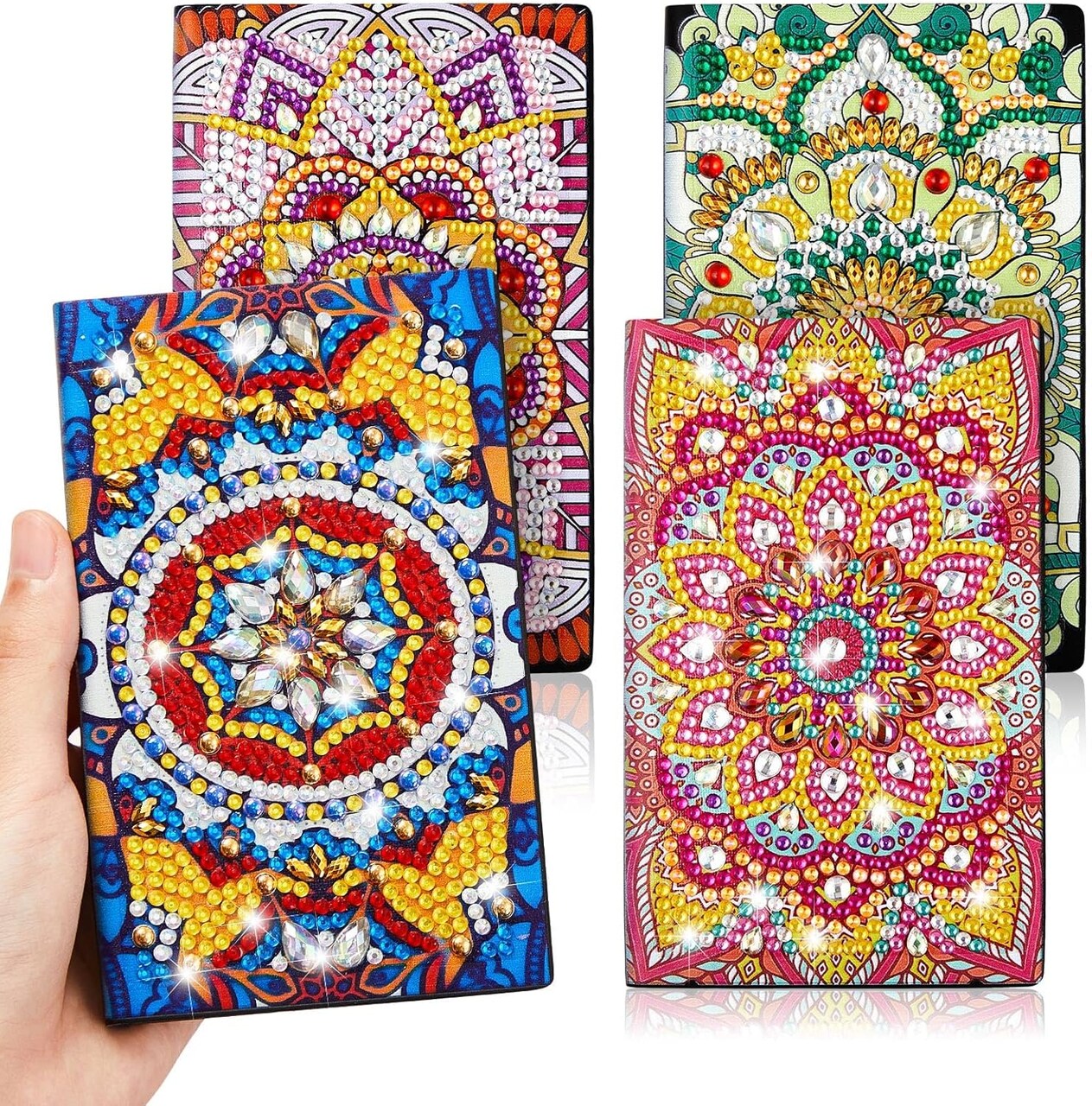 4 Pcs Diamond Mandala Flower Notebook Kits 3 x 5 in DIY Mandala Cover Notebook Crystal Journal Sketchbook Notepad for Men Women Birthday Crafts Gift Drawing Painting